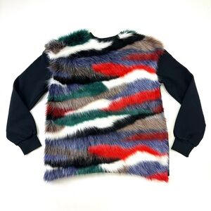 ZARA Multicolor Faux Fur Fuzzy Sweatshirt Cozy Statement Piece Small Avant Garde